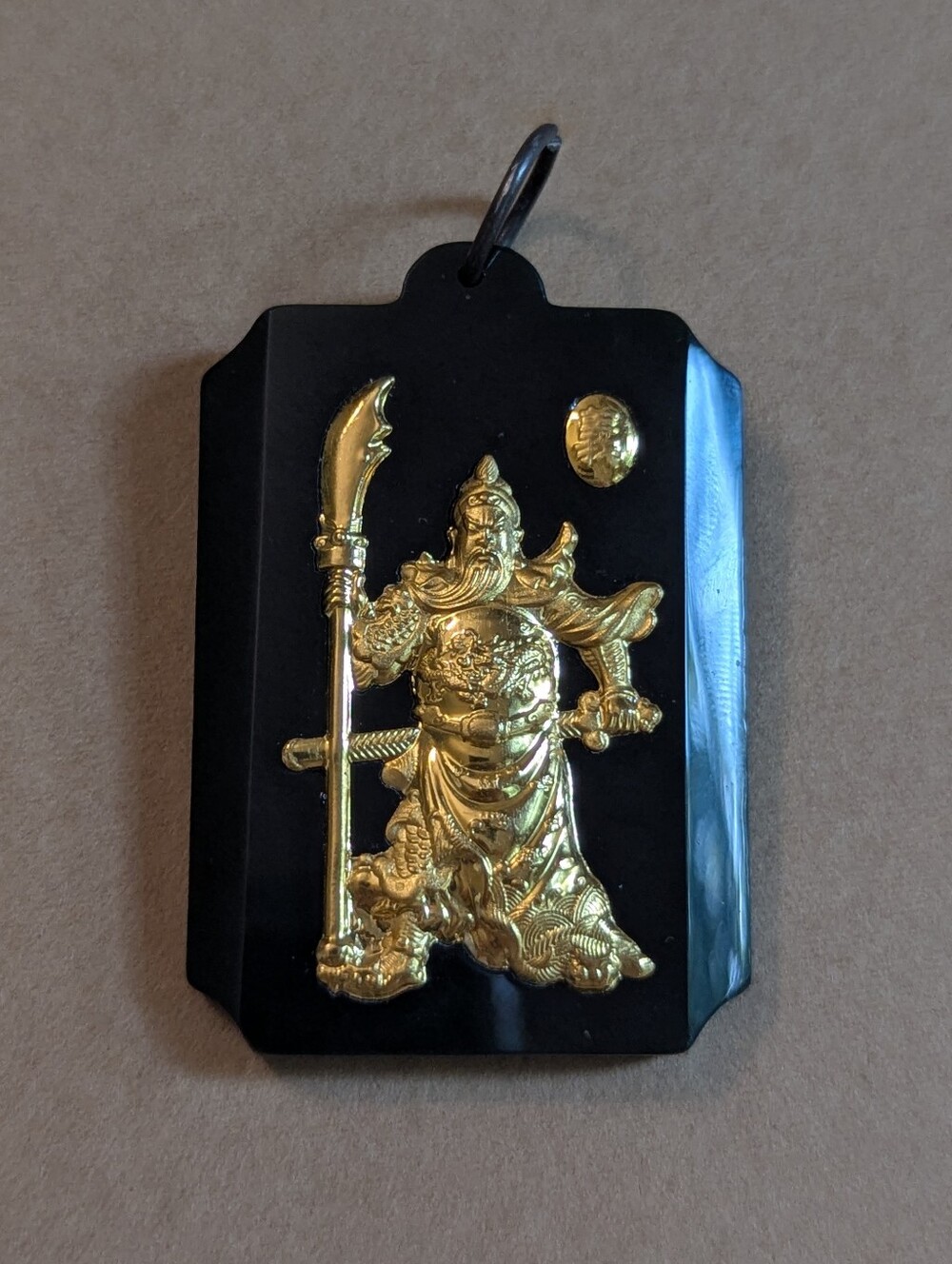 Gold-Accented Guan Gong Black Pendant Necklace